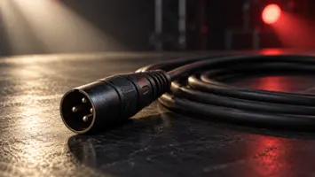 Illustrasjon av en trepolet XLR-kontakt og en opprullet kabel